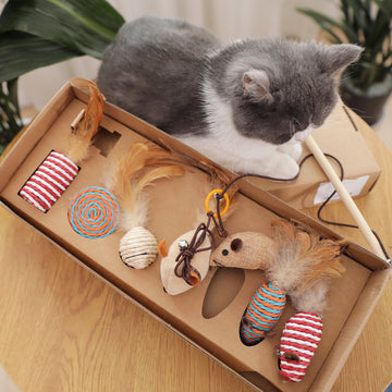 Cat Teaser Feather Bell Simulation Mouse Set